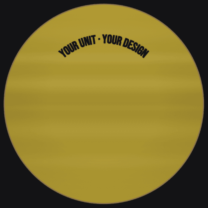 A coin taking shape in the online designer — round, antique gold, arc text