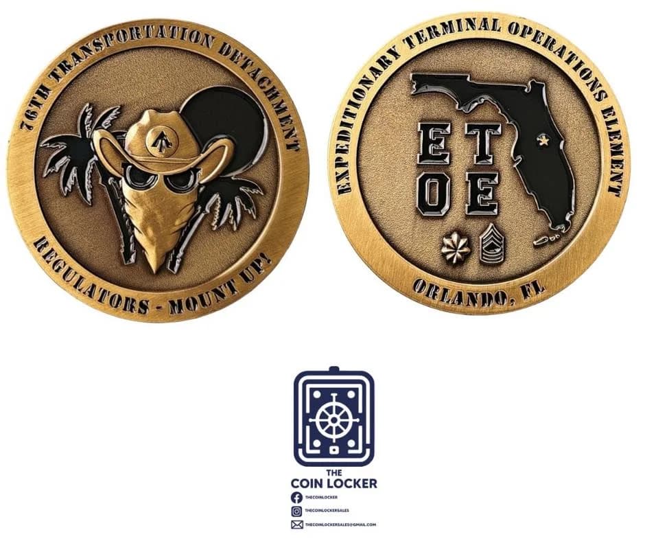 Military unit and command challenge coins in dual-plated antique gold and silver finish